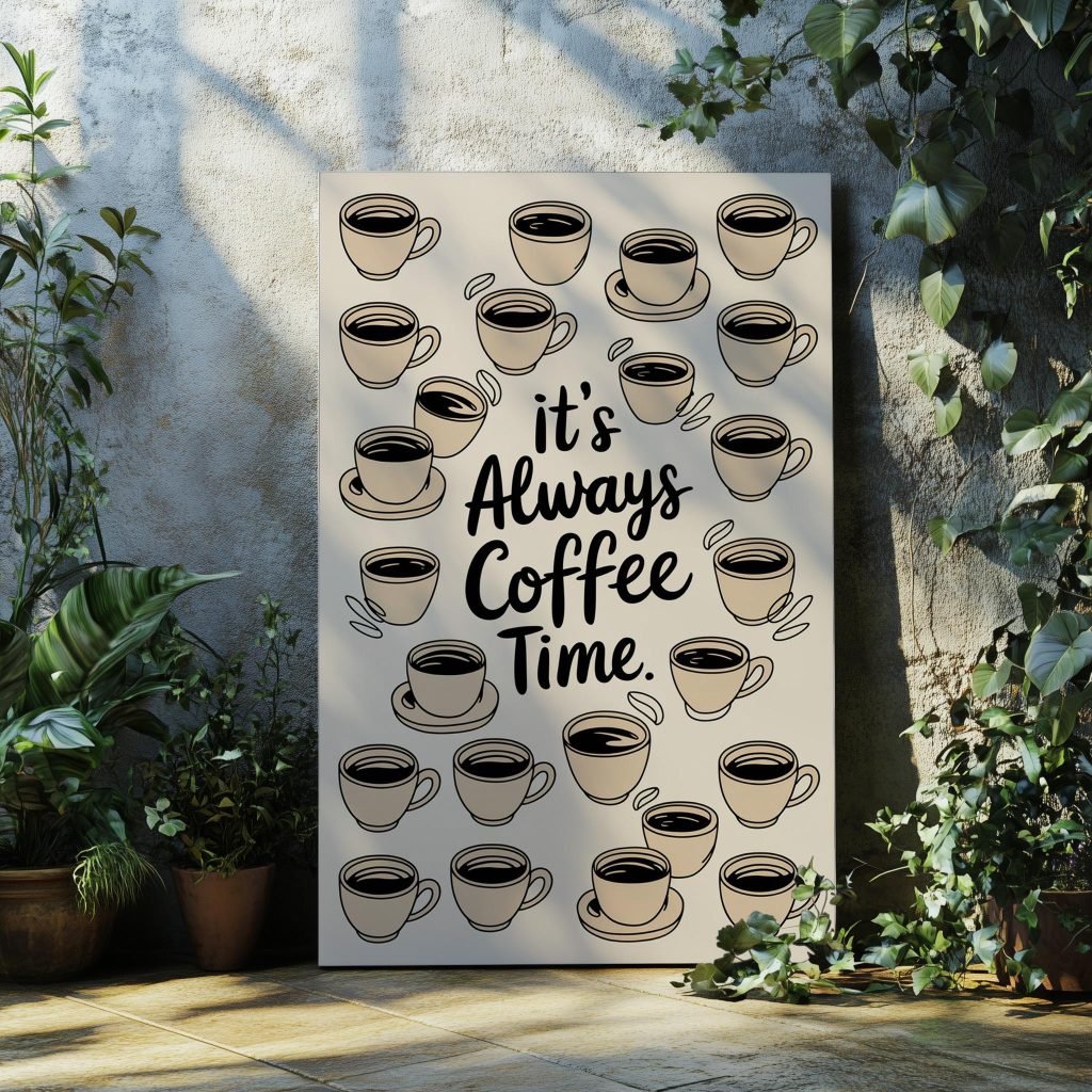 Coffee Quote Poster Print "It's always a coffe time"  - Premium Kitchen Canvas Wall Art for Home, Cafe, or Office - Image 4