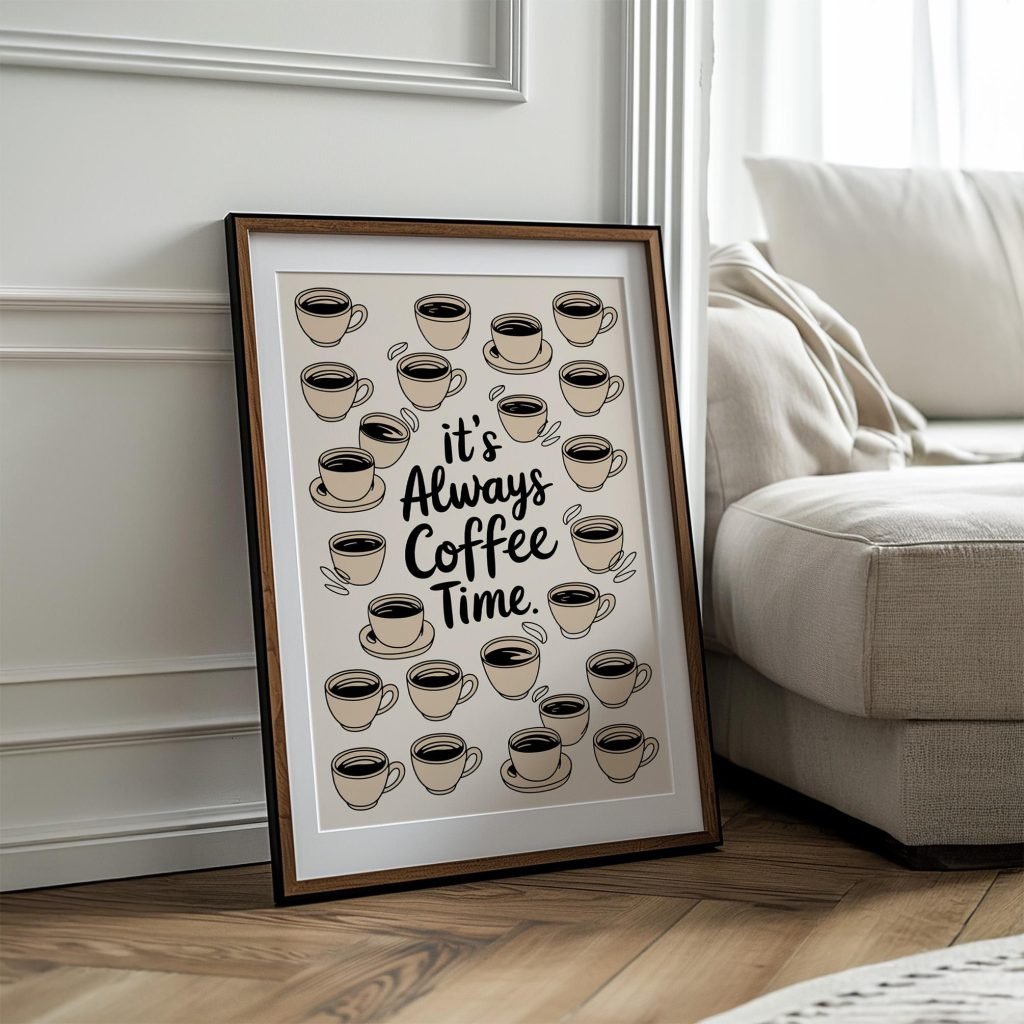 Coffee Quote Poster Print "It's always a coffe time"  - Premium Kitchen Canvas Wall Art for Home, Cafe, or Office - Image 5