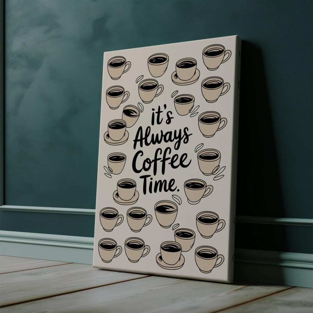 Coffee Quote Poster Print "It's always a coffe time"  - Premium Kitchen Canvas Wall Art for Home, Cafe, or Office - Image 7