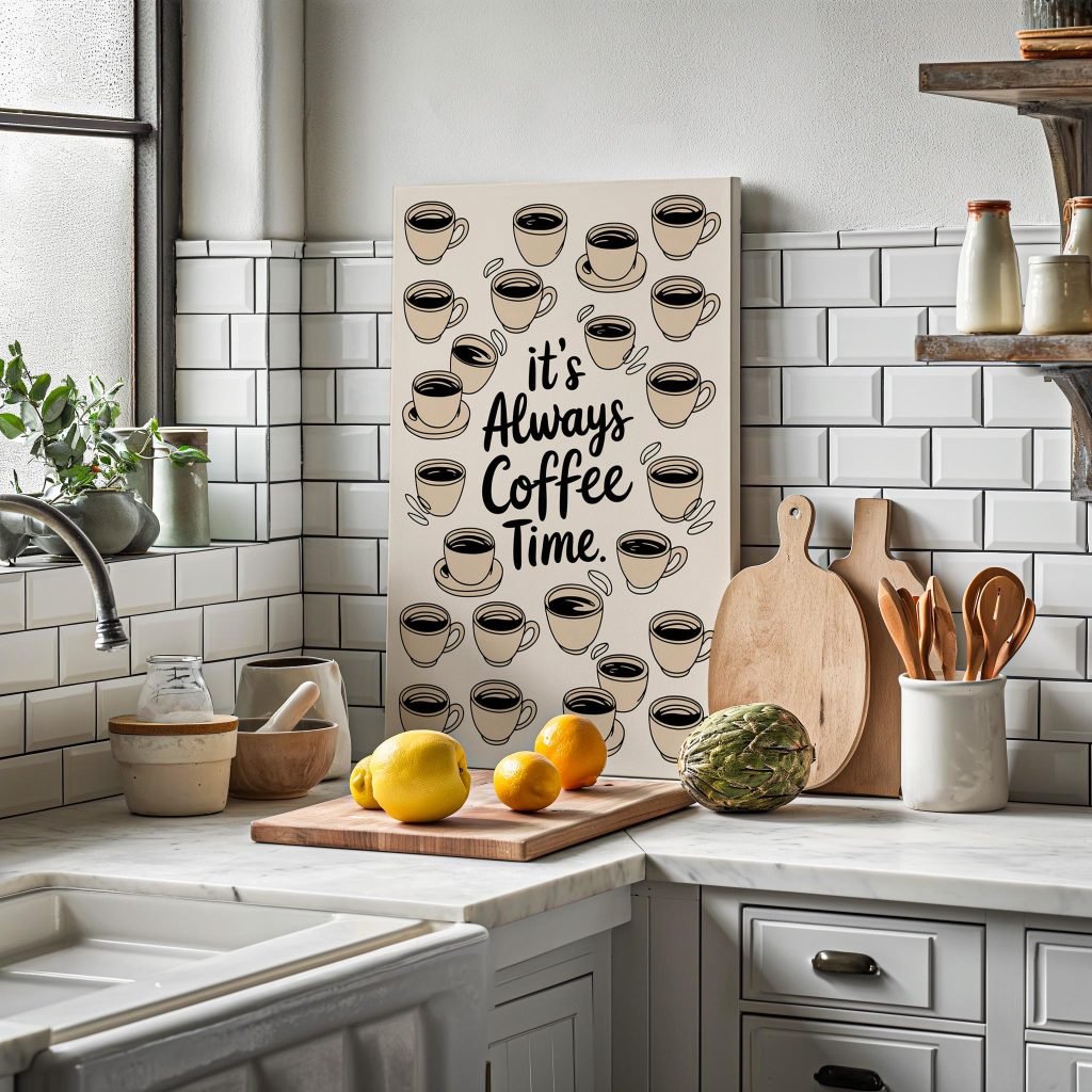 Coffee Quote Poster Print "It's always a coffe time"  - Premium Kitchen Canvas Wall Art for Home, Cafe, or Office - Image 8