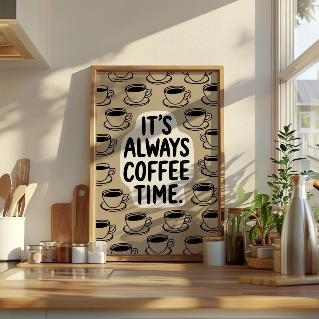 Coffee Quote Poster Print "It's always a coffe time"  - Premium Kitchen Canvas Wall Art for Home, Cafe, or Office - Image 4