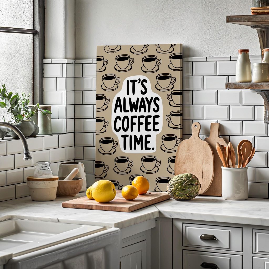 Coffee Quote Poster Print "It's always a coffe time"  - Premium Kitchen Canvas Wall Art for Home, Cafe, or Office - Image 6