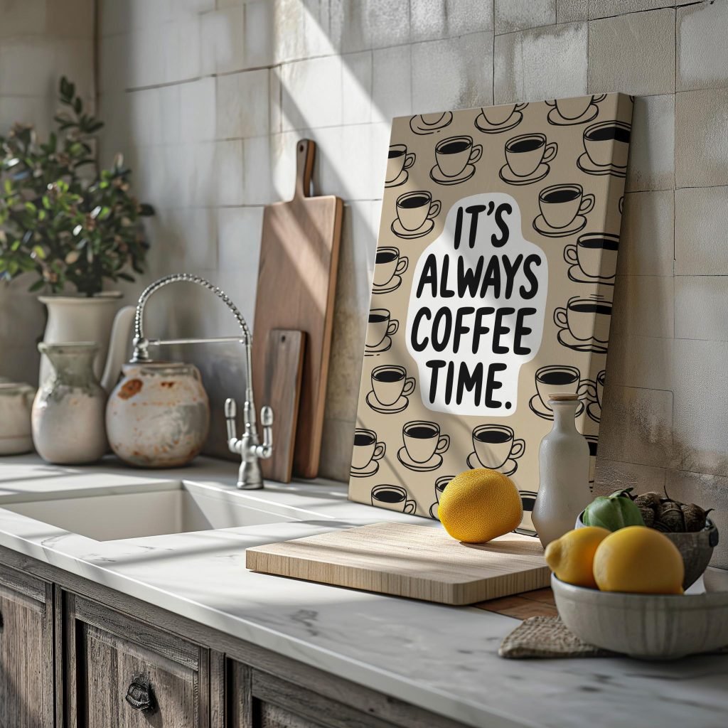 Coffee Quote Poster Print "It's always a coffe time"  - Premium Kitchen Canvas Wall Art for Home, Cafe, or Office - Image 7