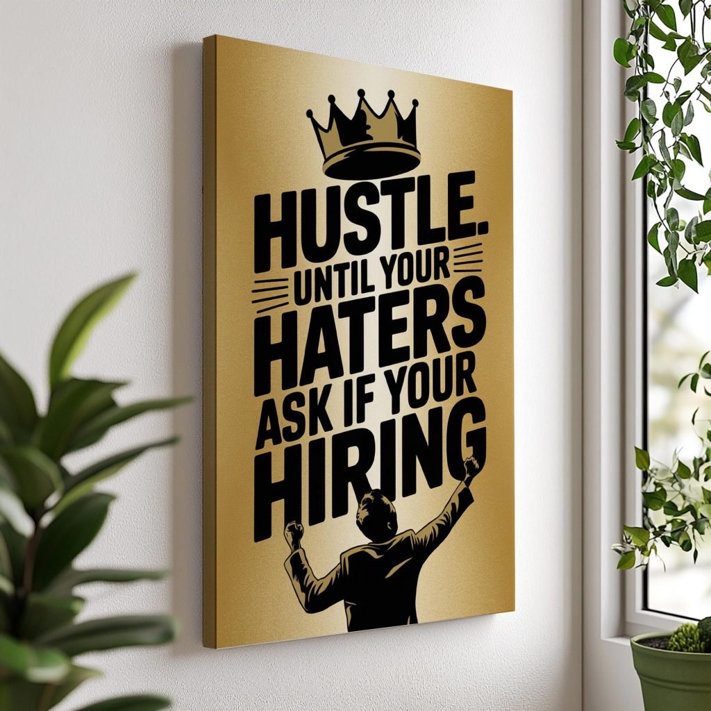 Hustle Hard Motivational Wall Art Canvas Print, Entrepreneurs Modern Home Office Decor - Image 3