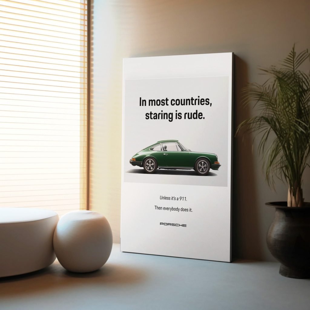 Porsche 911 Poster Print, Classic Car Canvas Wall Art, Minimalist Racing Decor, Fun Advertisement art gift - Image 3