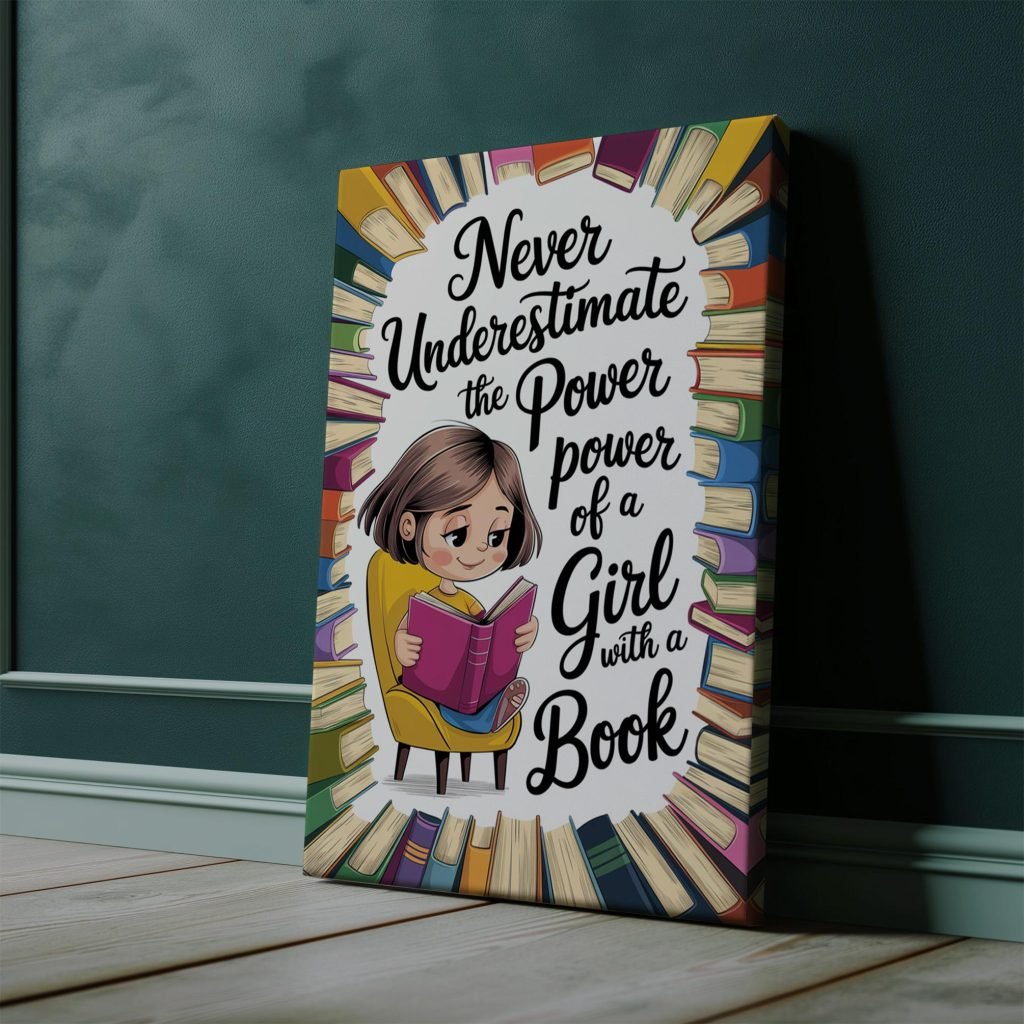 Inspirational Girl with a Book Canvas Wall Art - Motivational Quote for Kids Room, Gift for Young Readers - Image 4