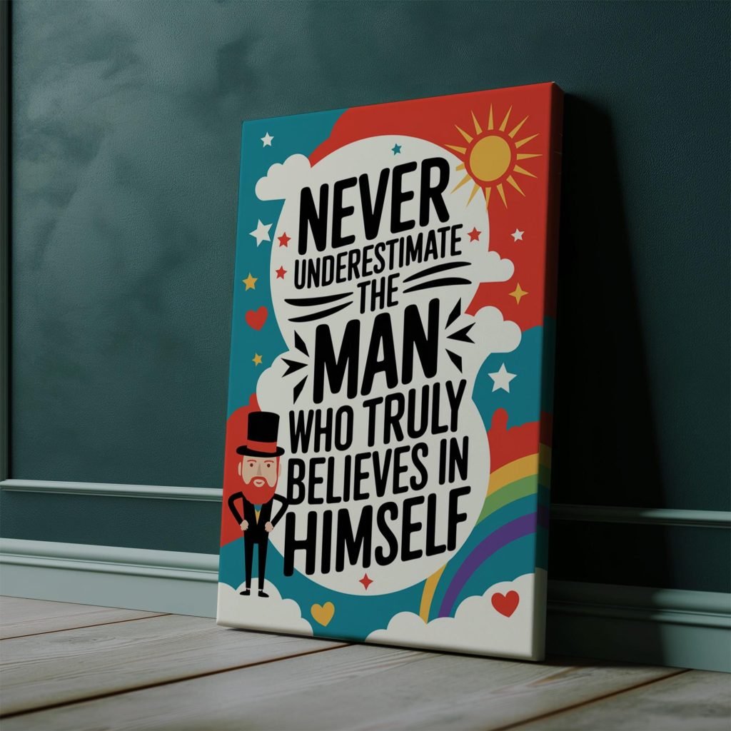 Motivational Wall Art for Men - Never Underestimate the Man Who Believes in Himself, Inspirational Quote Canvas for Office - Image 5