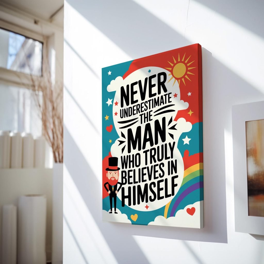 Motivational Wall Art for Men - Never Underestimate the Man Who Believes in Himself, Inspirational Quote Canvas for Office - Image 6