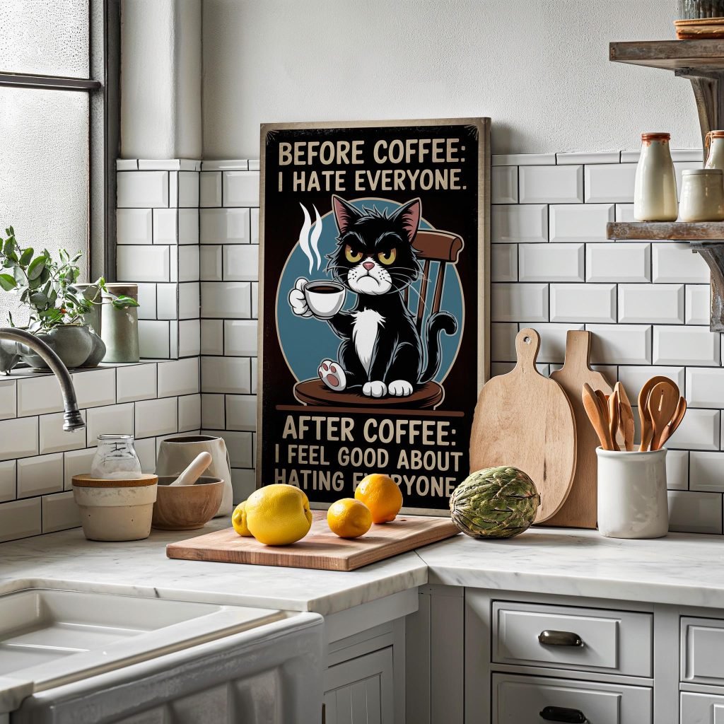 Funny Cat Poster Print - Coffee Lover Canvas Wall Art, Humorous Cat Decor, Gift for Cat and Coffee Lovers - Image 7