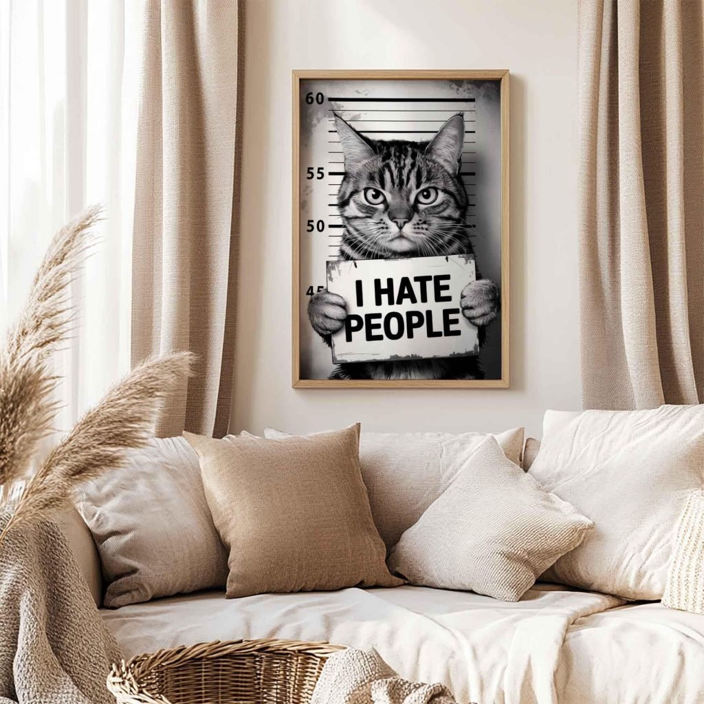 Funny Cat Mugshot Canvas Wall Art - "I Hate People" Humorous Pet Lover poster print - Image 4