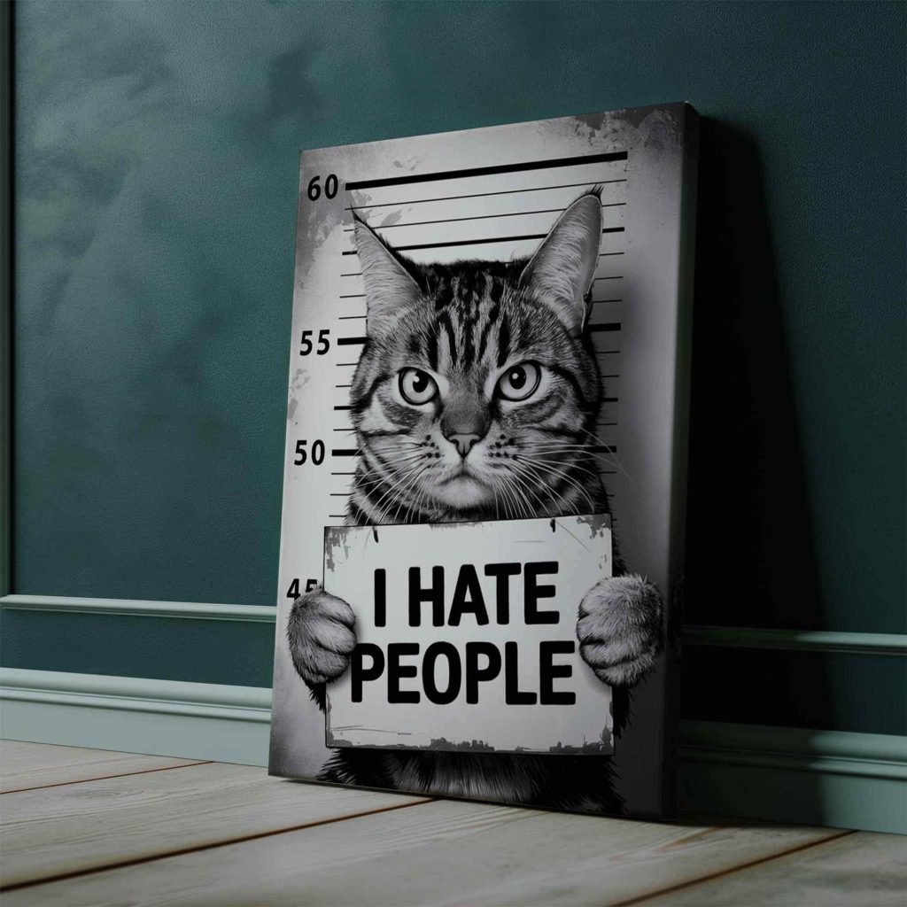 Funny Cat Mugshot Canvas Wall Art - "I Hate People" Humorous Pet Lover poster print - Image 7