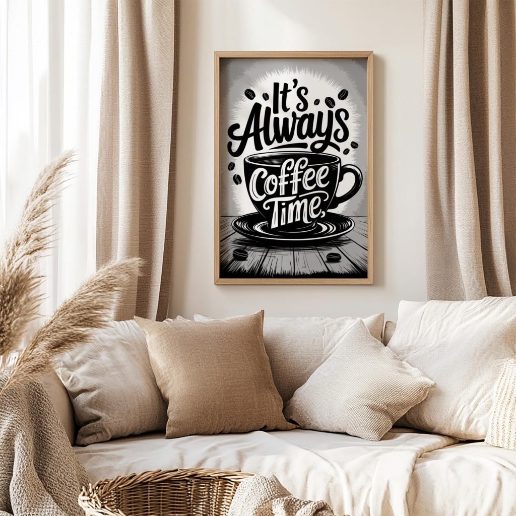 Coffee Time Wall Art - Fun Black and White Coffee Print for Kitchen, Office, or Cafe Decor, Gift for Coffee Lovers - Image 3