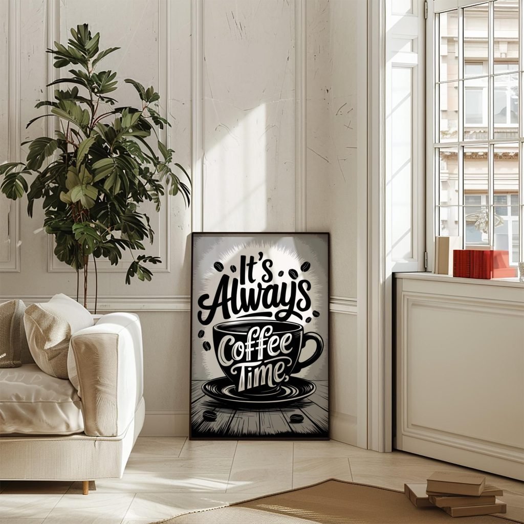 Coffee Time Wall Art - Fun Black and White Coffee Print for Kitchen, Office, or Cafe Decor, Gift for Coffee Lovers - Image 5