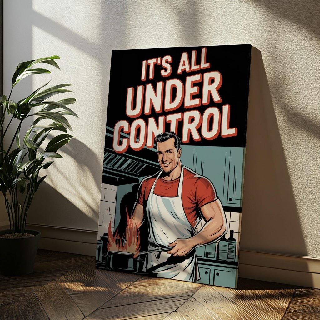 It’s All Under Control - Retro Kitchen Canvas Wall art Print | Funny Chef Poster for Kitchen, Man Cave, or BBQ | Perfect kitchen gift - Image 3