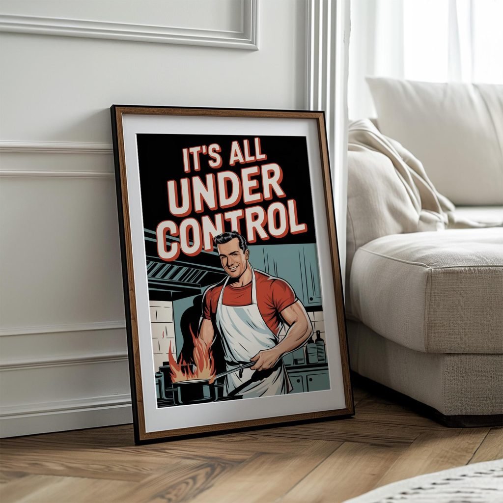 It’s All Under Control - Retro Kitchen Canvas Wall art Print | Funny Chef Poster for Kitchen, Man Cave, or BBQ | Perfect kitchen gift - Image 4