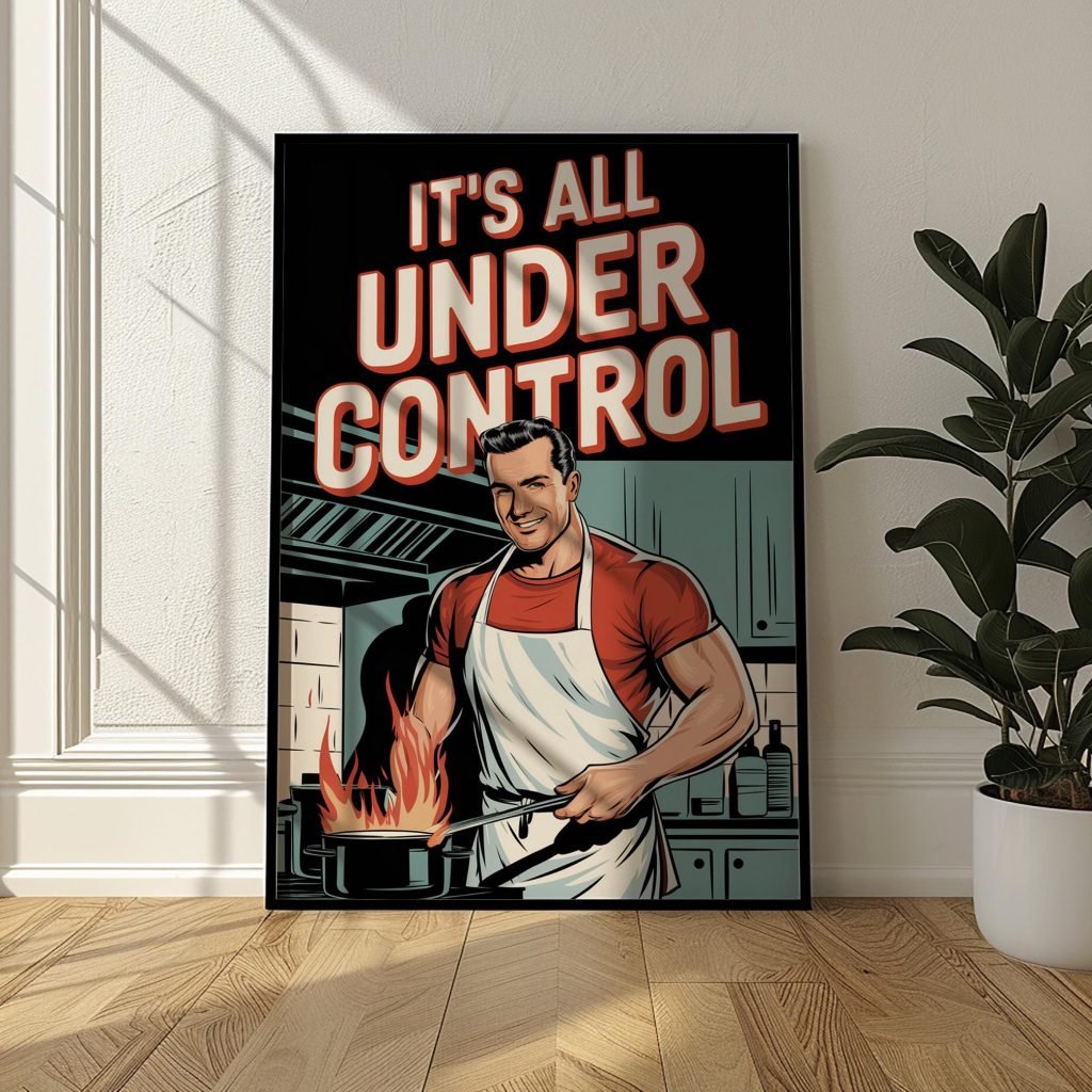 It’s All Under Control - Retro Kitchen Canvas Wall art Print | Funny Chef Poster for Kitchen, Man Cave, or BBQ | Perfect kitchen gift - Image 5