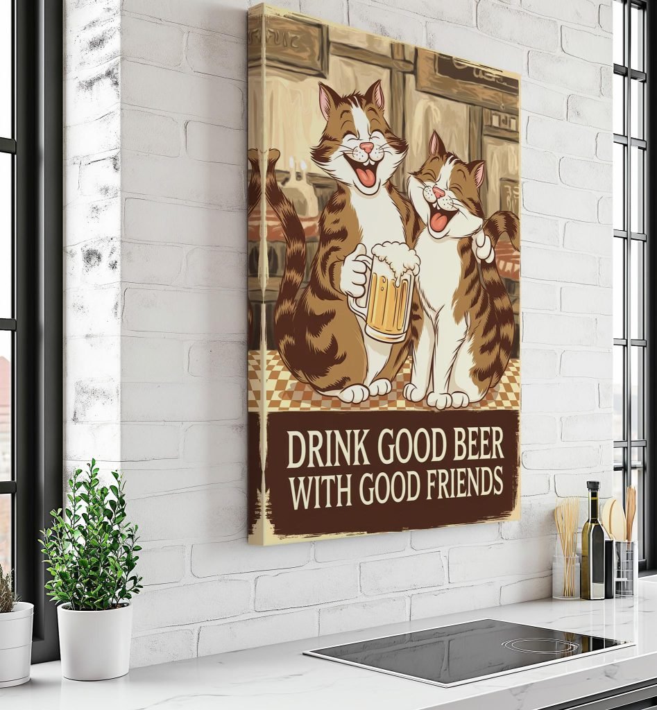 Drink Good Beer With Good Friends Cat Poster - Vintage Bar Wall Art, Beer Lover Decor, Cat Lover Gift, Man Cave Sign - Image 3