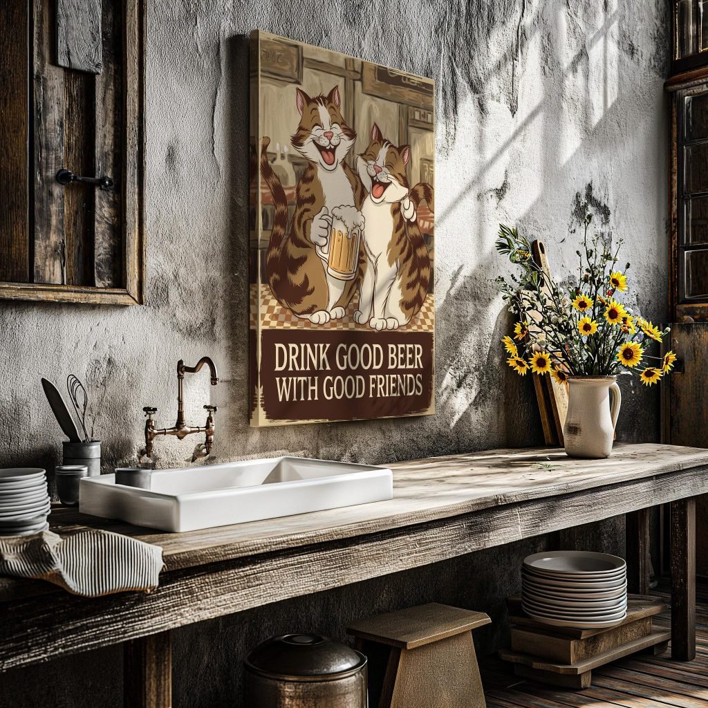 Drink Good Beer With Good Friends Cat Poster - Vintage Bar Wall Art, Beer Lover Decor, Cat Lover Gift, Man Cave Sign - Image 4