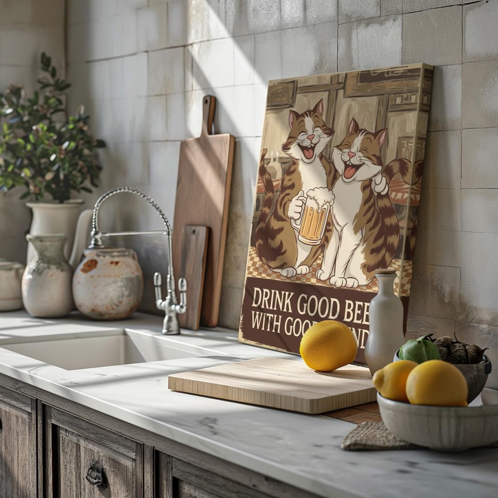 Drink Good Beer With Good Friends Cat Poster - Vintage Bar Wall Art, Beer Lover Decor, Cat Lover Gift, Man Cave Sign - Image 7