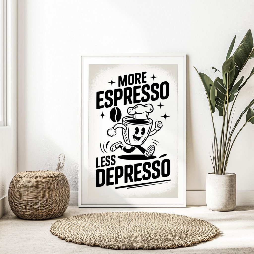 Coffee Quote Poster Print "More Espresso Less Depresso"  - Premium Kitchen Canvas Wall Art for Home, Cafe, or Office - Image 3