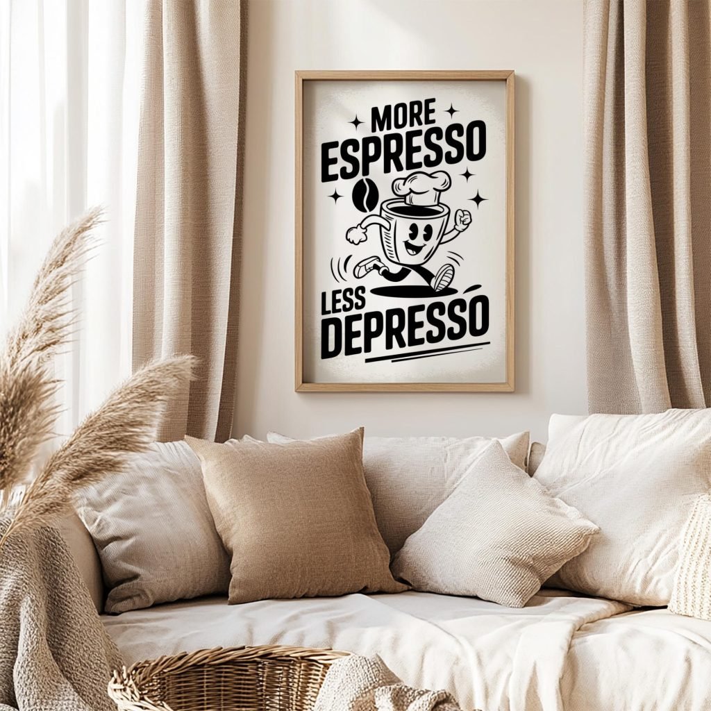 Coffee Quote Poster Print "More Espresso Less Depresso"  - Premium Kitchen Canvas Wall Art for Home, Cafe, or Office - Image 4