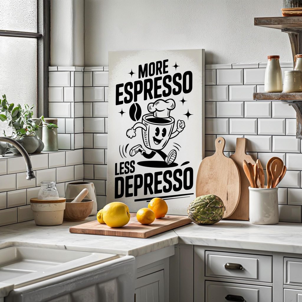 Coffee Quote Poster Print "More Espresso Less Depresso"  - Premium Kitchen Canvas Wall Art for Home, Cafe, or Office - Image 7