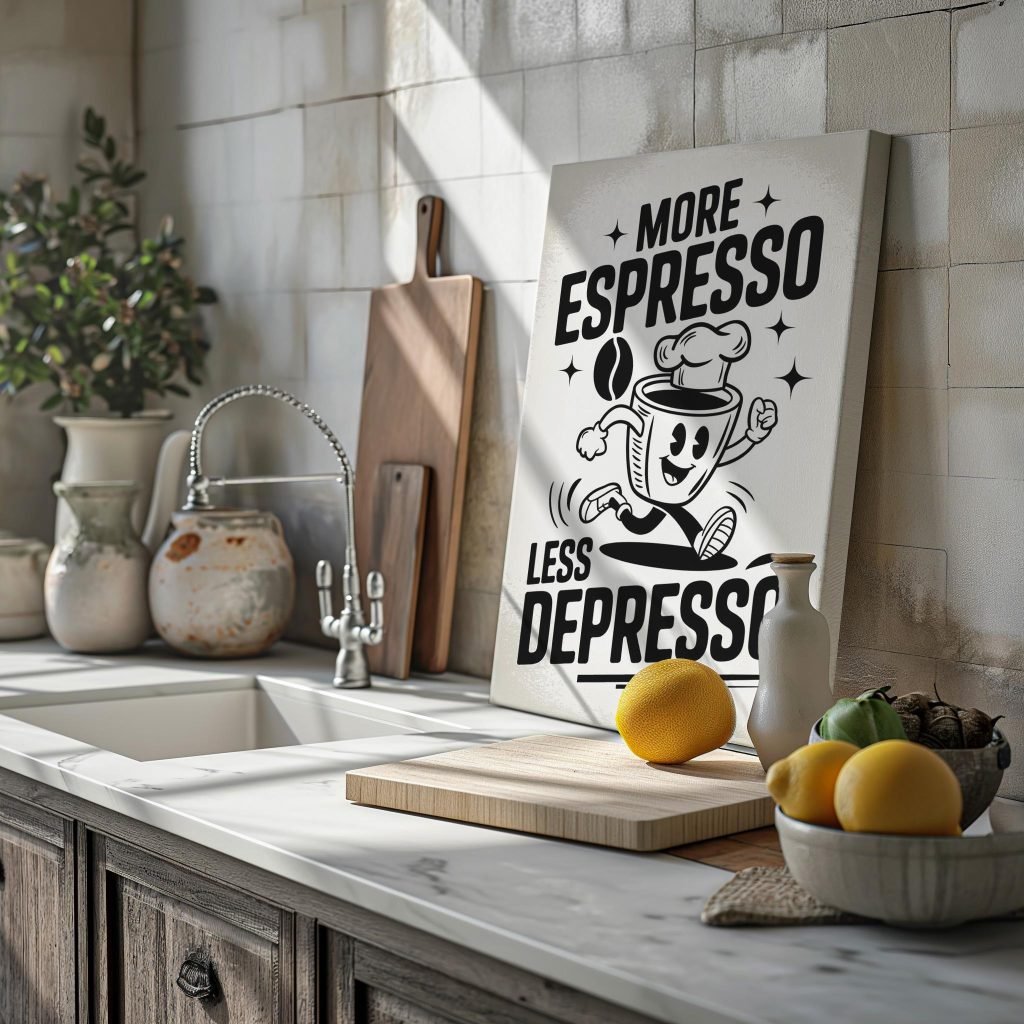 Coffee Quote Poster Print "More Espresso Less Depresso"  - Premium Kitchen Canvas Wall Art for Home, Cafe, or Office - Image 8