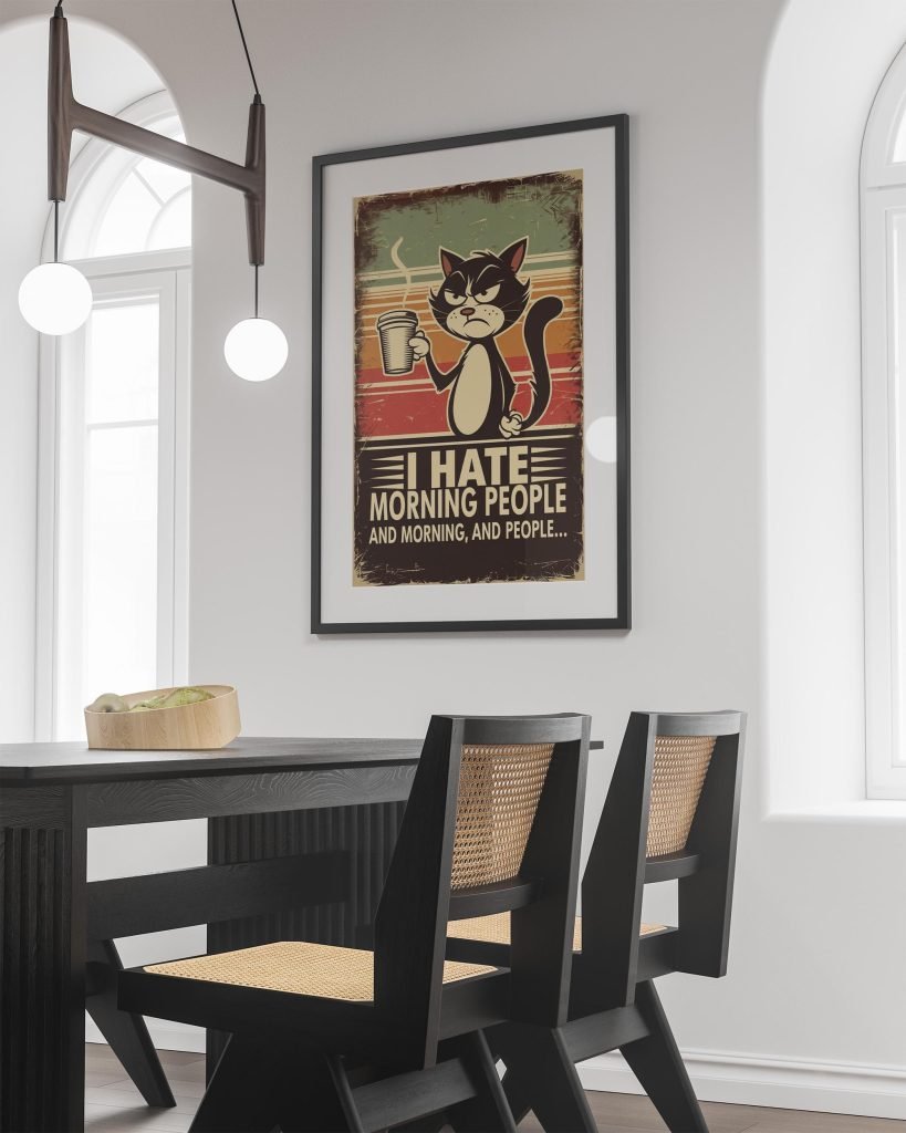 Cat Coffee Canvas Wall art Print - Funny "I Hate Morning People" Poster print for Cat and Coffee Lovers - Image 8