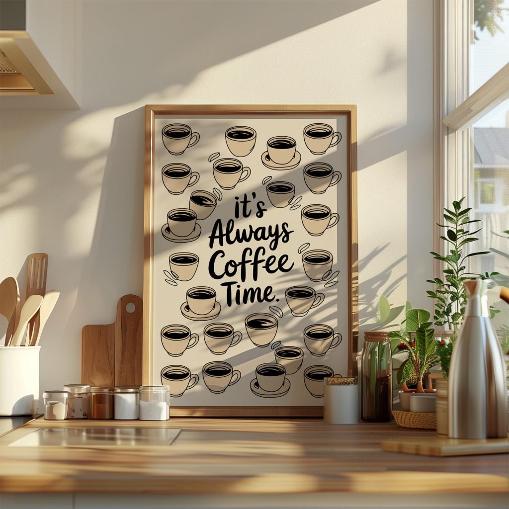 Coffee Quote Poster Print "It's always a coffe time"  - Premium Kitchen Canvas Wall Art for Home, Cafe, or Office - Image 3