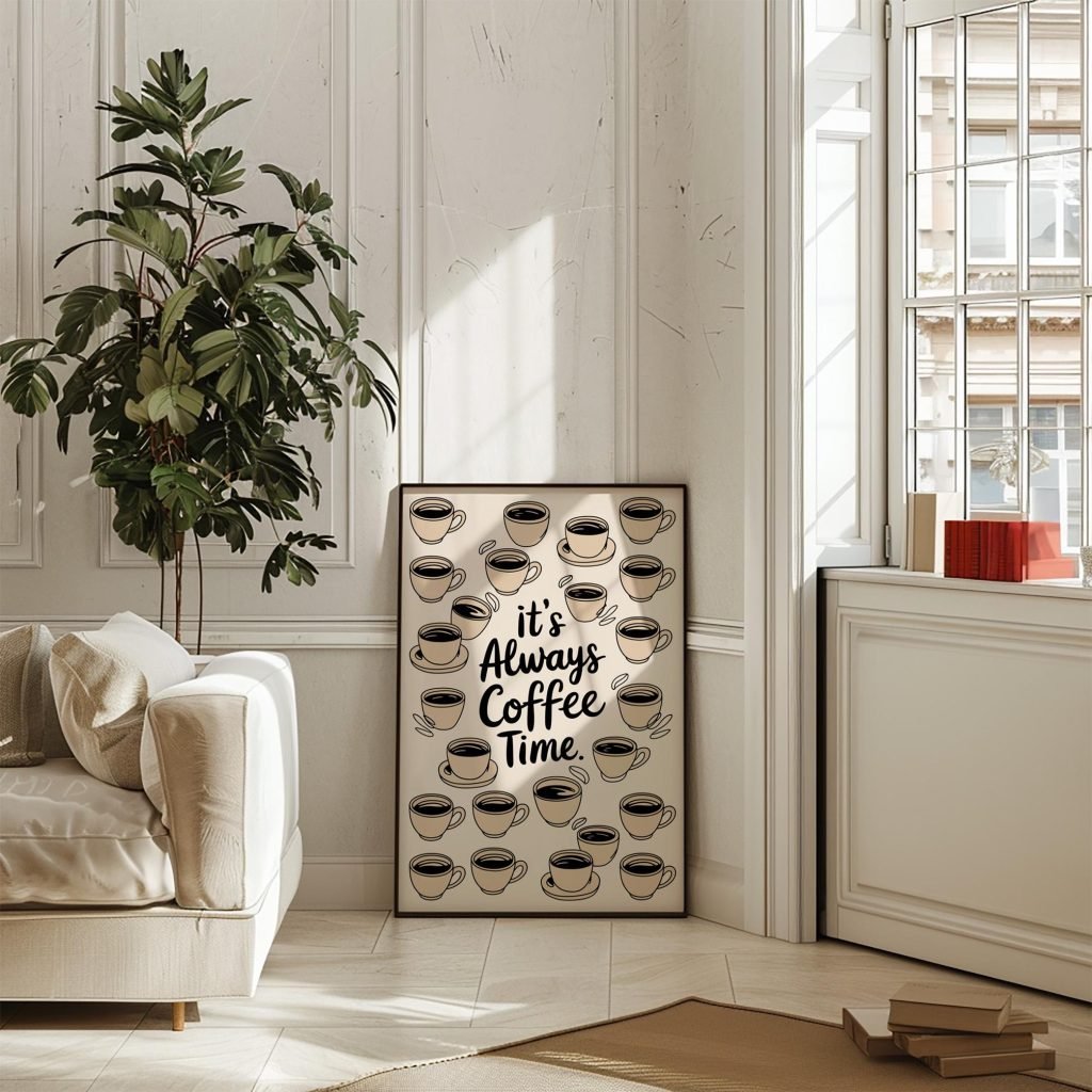 Coffee Quote Poster Print "It's always a coffe time"  - Premium Kitchen Canvas Wall Art for Home, Cafe, or Office - Image 6