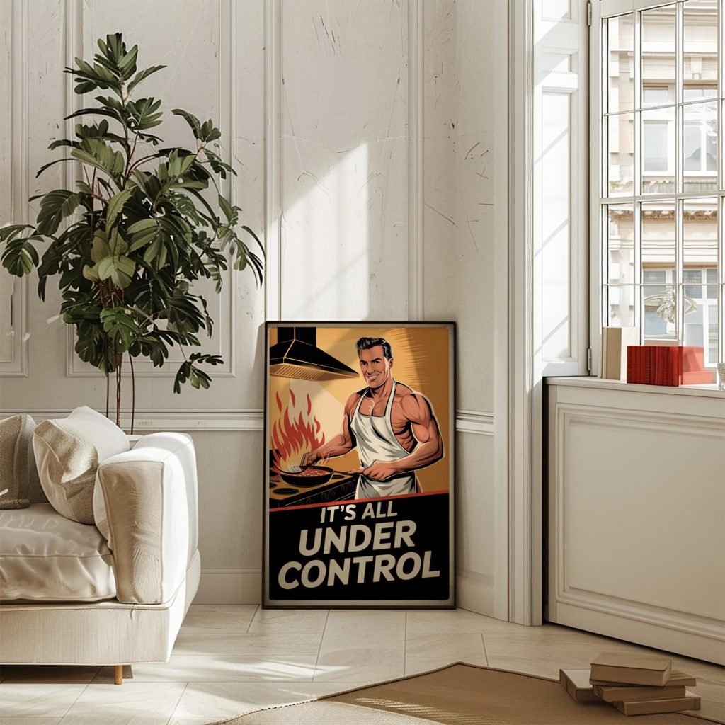 It’s All Under Control - Retro Kitchen Canvas Wall art Print | Funny Chef Poster for Kitchen, Man Cave, or BBQ | Perfect kitchen gift - Image 5