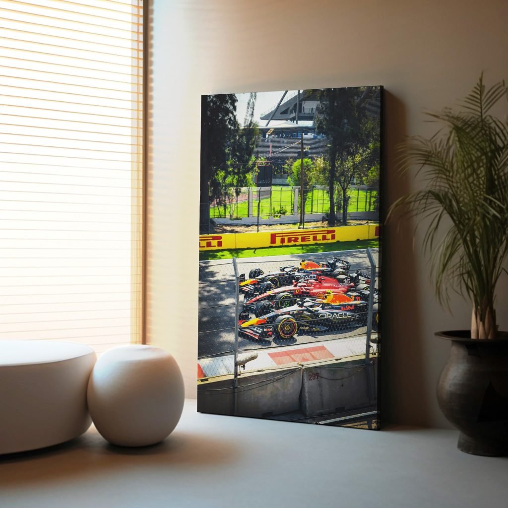 Checo Sergio Perez, Charles Leclerc poster print, Formula 1 Canvas Wall Art, F1 Red Bull Racing vs Ferrari canvas wall art - Image 3