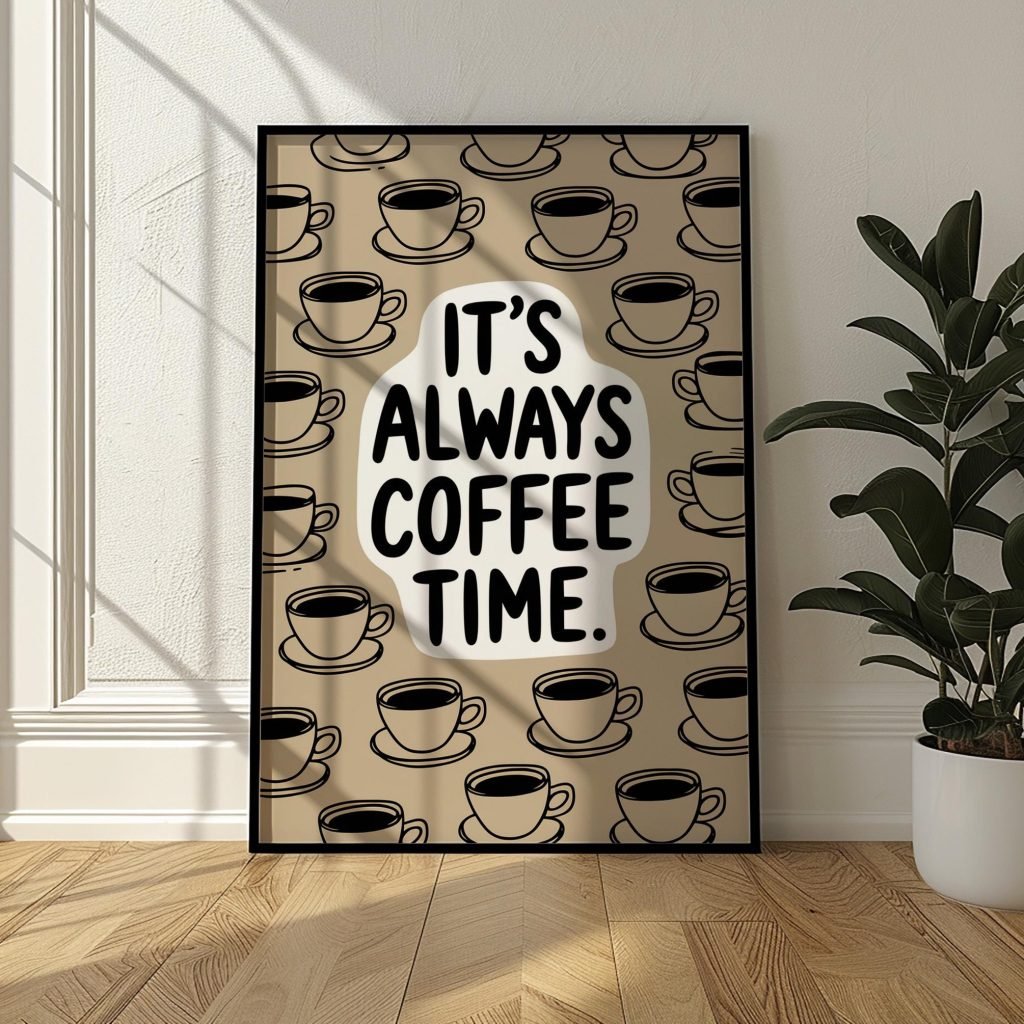 Coffee Quote Poster Print "It's always a coffe time"  - Premium Kitchen Canvas Wall Art for Home, Cafe, or Office - Image 3