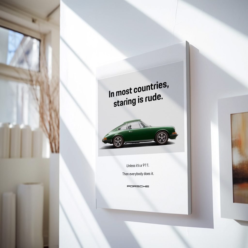 Porsche 911 Poster Print, Classic Car Canvas Wall Art, Minimalist Racing Decor, Fun Advertisement art gift - Image 4