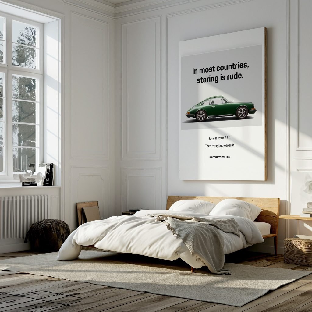 Porsche 911 Poster Print, Classic Car Canvas Wall Art, Minimalist Racing Decor, Fun Advertisement art gift - Image 6