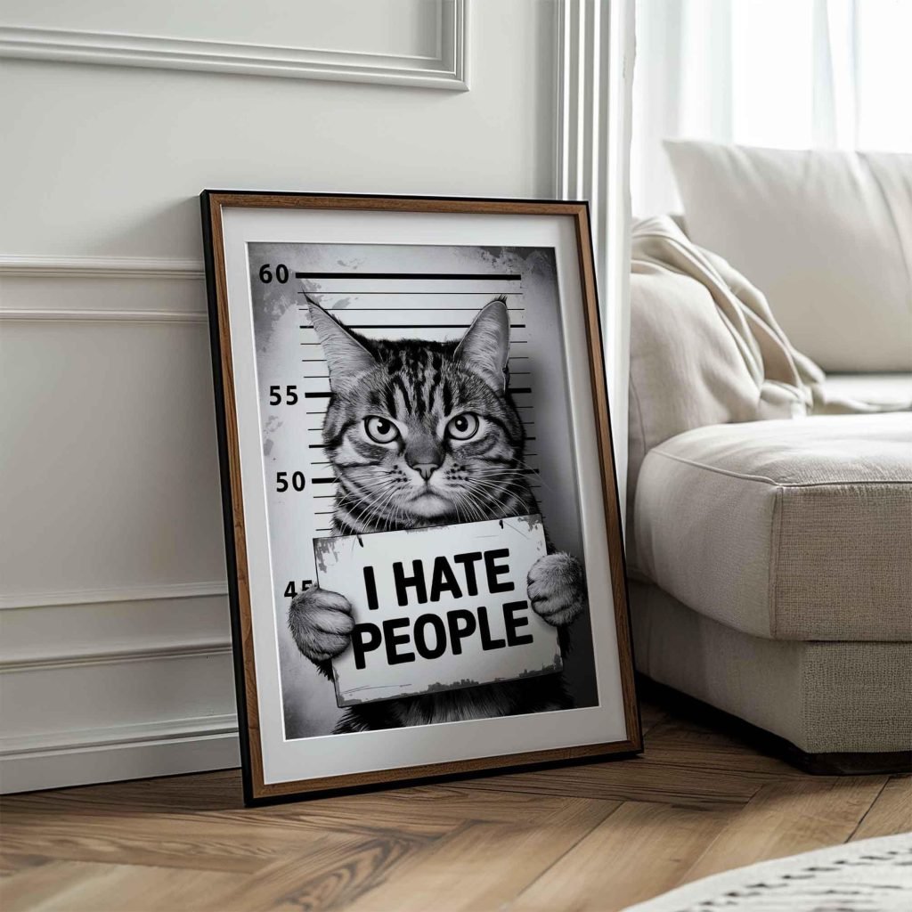 Funny Cat Mugshot Canvas Wall Art - "I Hate People" Humorous Pet Lover poster print - Image 5