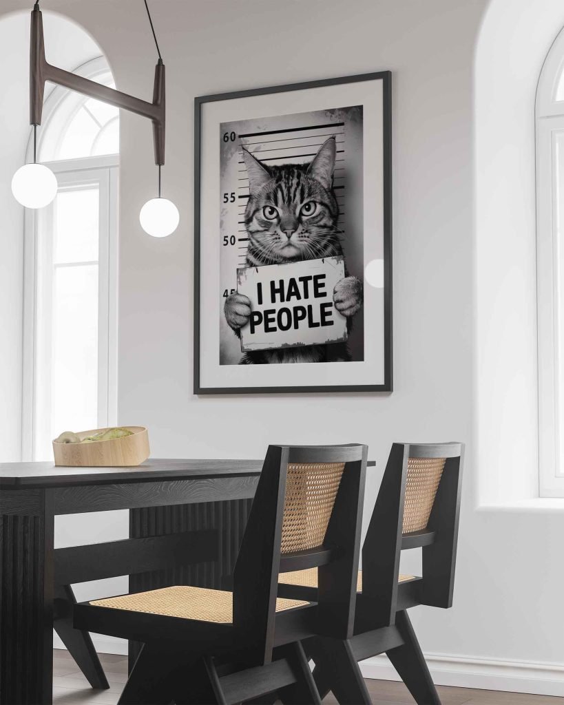 Funny Cat Mugshot Canvas Wall Art - "I Hate People" Humorous Pet Lover poster print - Image 8