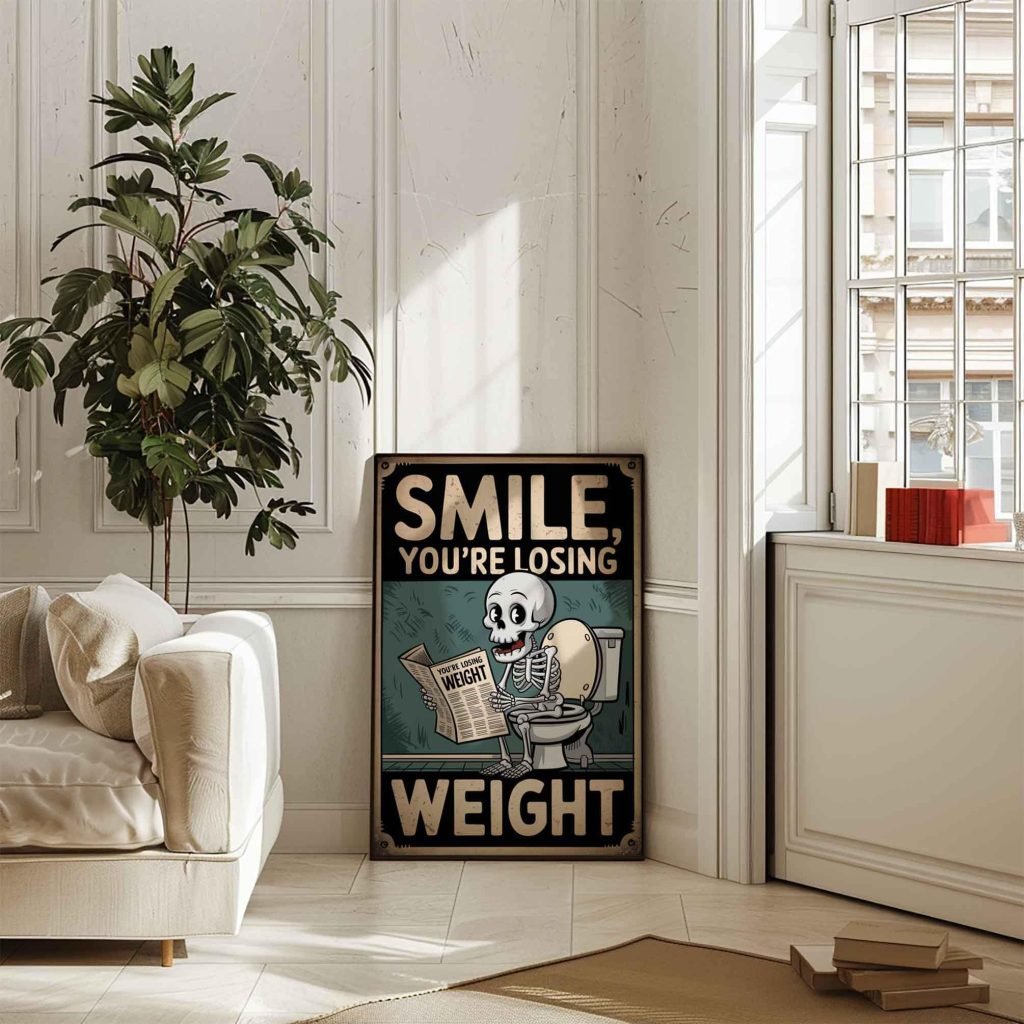 Funny Bathroom Canvas Wall Art - "Smile, You're Losing Weight" Skeleton poster print, Humorous Decor for Kitchen or Office - Image 6